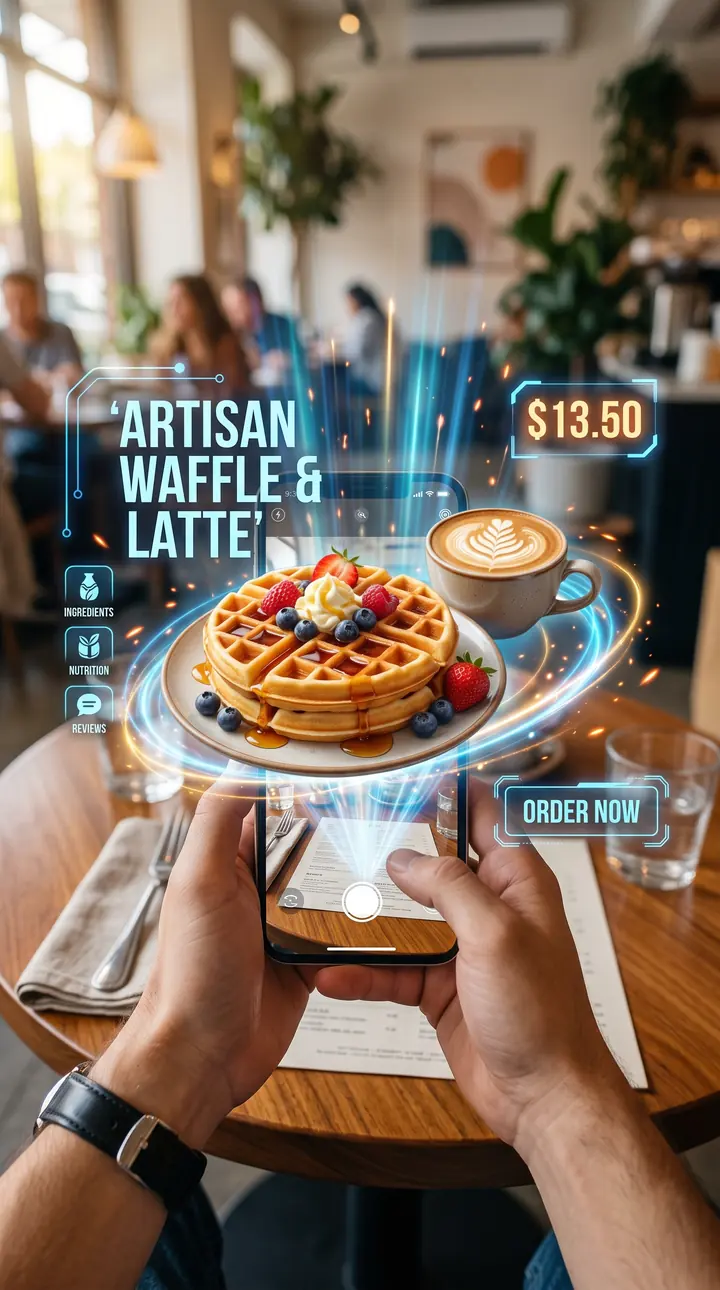 DeliciaAR en cafetería y brunch: plato proyectado en realidad aumentada