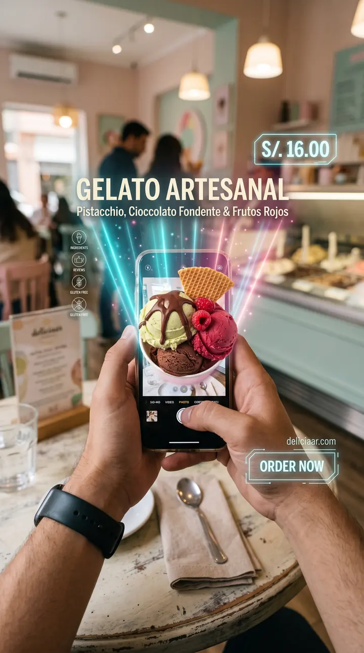 DeliciaAR en heladería: plato proyectado en realidad aumentada