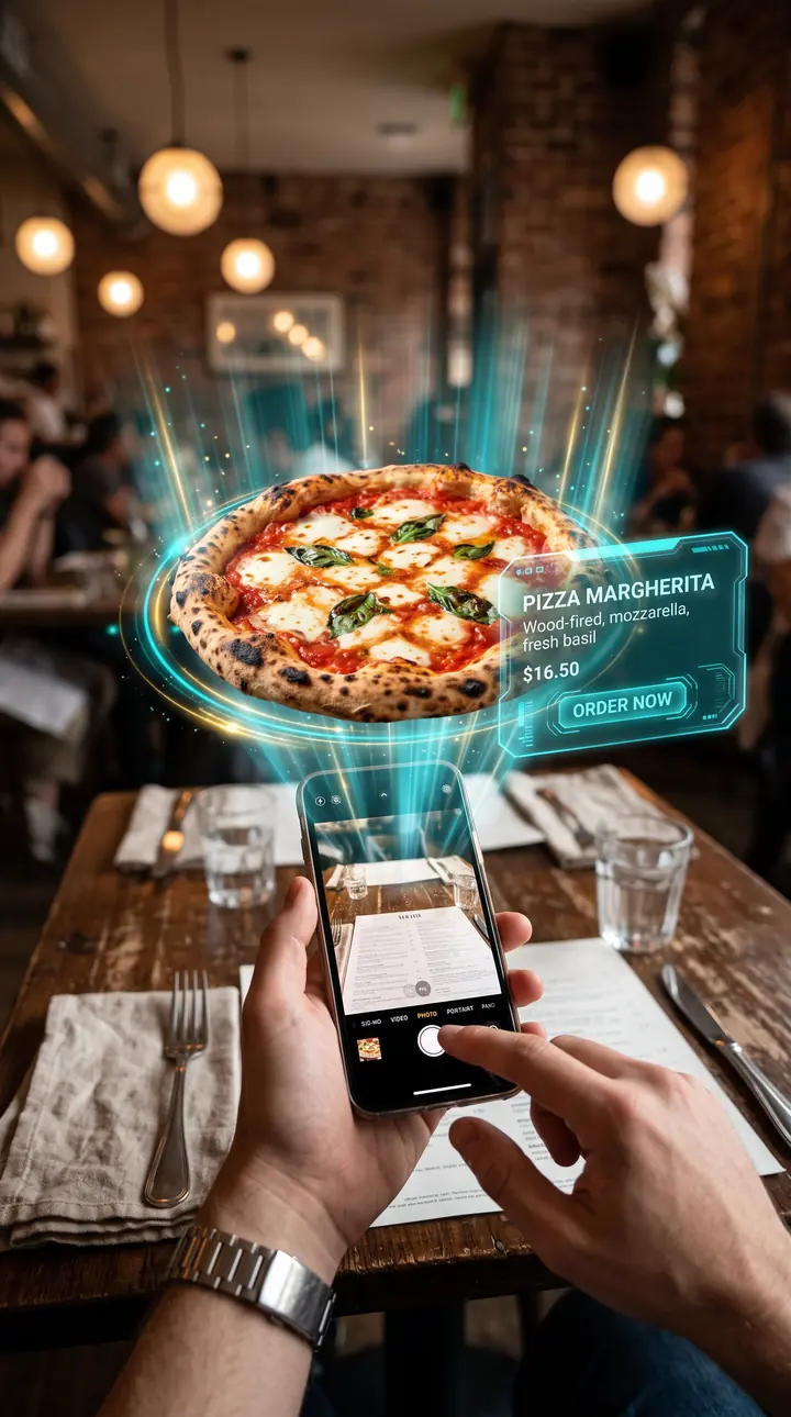 DeliciaAR en pizzería: plato proyectado en realidad aumentada