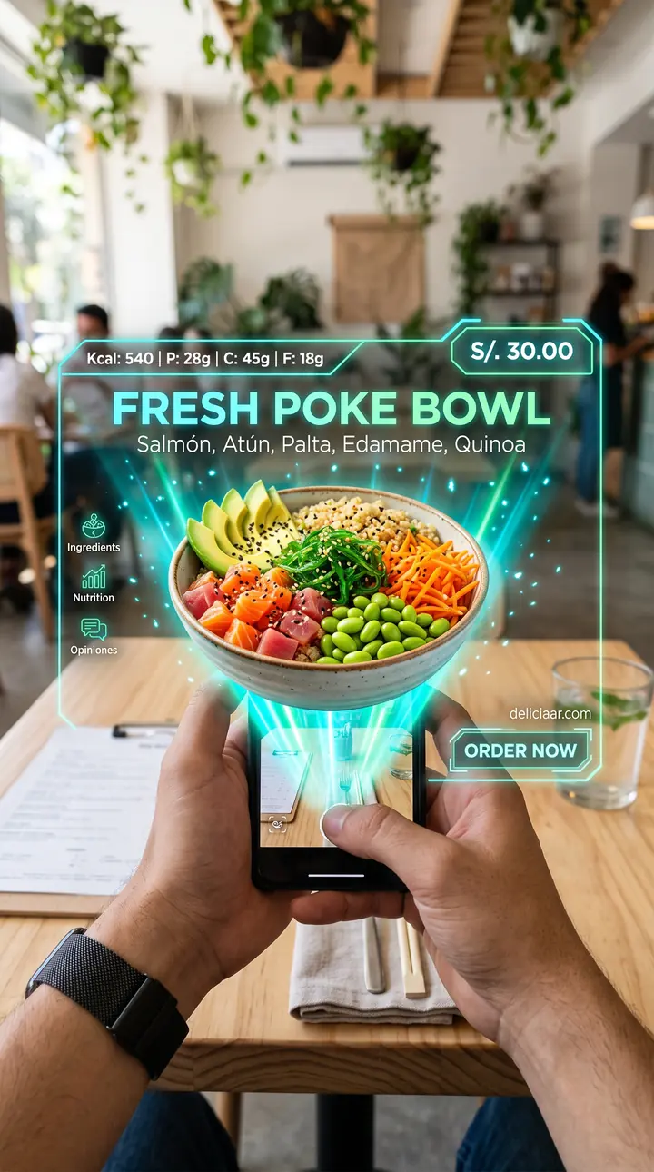 DeliciaAR en saludable: plato proyectado en realidad aumentada